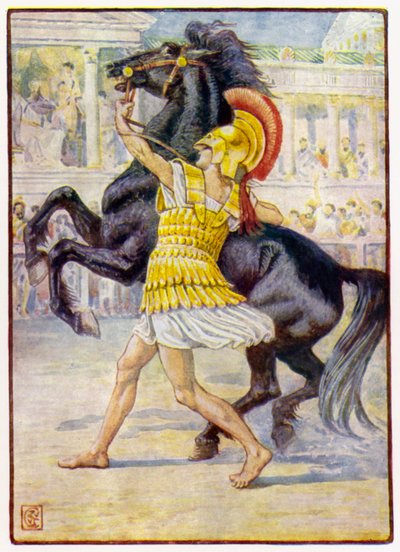 Hij rende naar het paard en greep de teugel door after Walter Crane