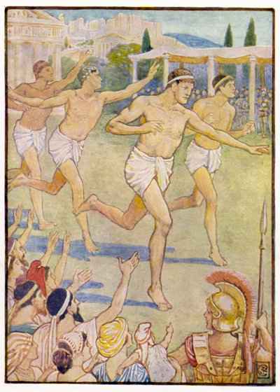 In de vroegste tijden was een eenvoudige hardloopwedstrijd het enige evenement door after Walter Crane