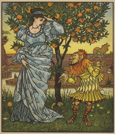 De Gele Dwerg redt de Prinses van de Leeuwen door after Walter Crane