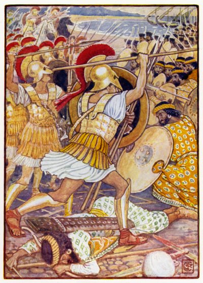 Ze botsten met enorme kracht op het Perzische leger door after Walter Crane