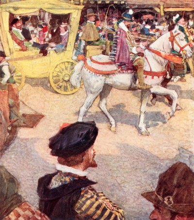Shakespeare bewondert de mooie paarden in Cheapside, Londen door after William Hatherell
