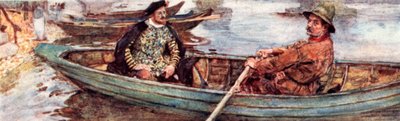 Shakespeare met een roeier die over de Theems, Londen, wordt geroeid door after William Hatherell
