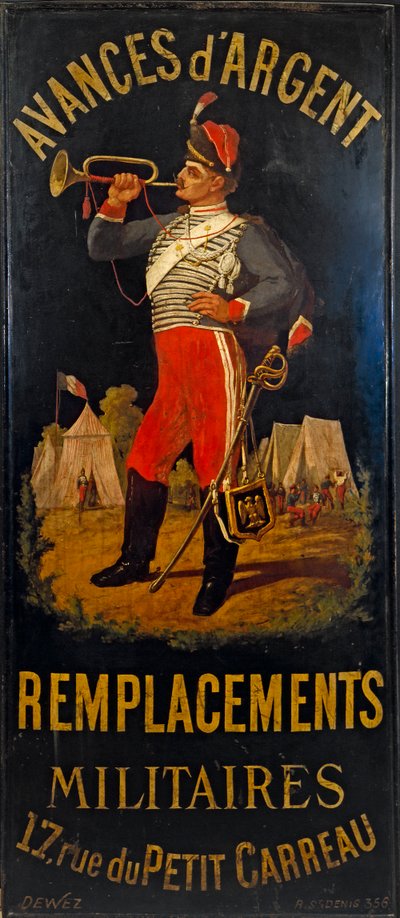 Frans: Au hussard. Bord van het militaire vervangingskantoor. 17 rue des Petits- Carreaux, 11e arrondissement, Parijs door anonymous 