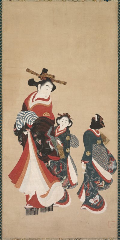 Courtisane en Bedienden door attributed to Engetsudō