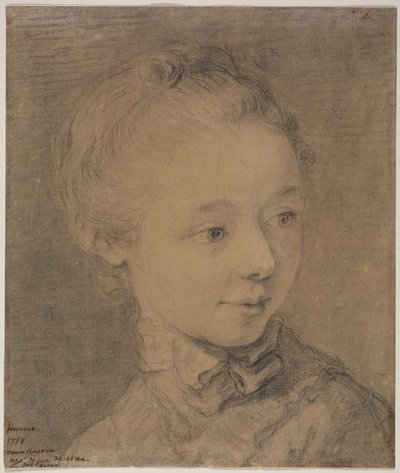 Hoofd van een jong meisje naar rechts draaiend door attributed to François Hubert Drouais