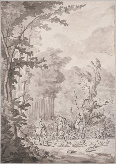 Een jachtpartij in Marly door attributed to Jean Baptiste Martin, Le Vieux