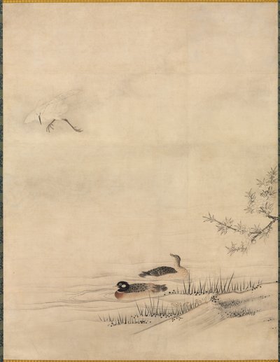 Bloemen en Vogels in een Lentelandschap door attributed to Kano Motonobu