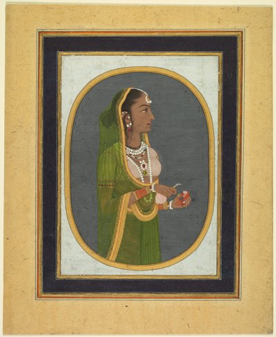 Hofdame die wijn schenkt (recto) door attributed to Muhammad Rizavi Hindi