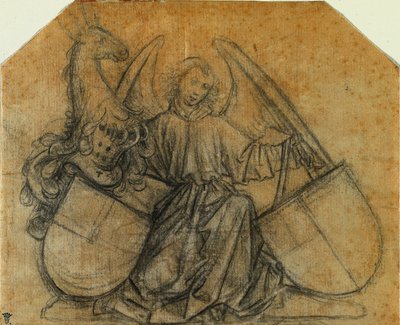 Een Engel die Twee Wapenschilden Ondersteunt door attributed to Nikolaus Gerhaert von Leyden