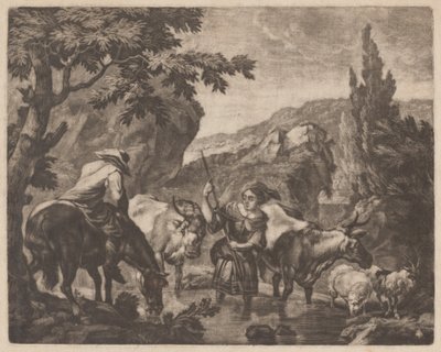 Vee dat een stroom doorwaadt door attributed to Robert Robinson,after Nicolaes Pietersz Berchem