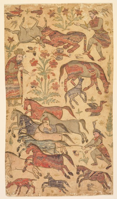 Een gemarmerd beeld van Rustam die Rakhsh vangt door attributed to Shafi