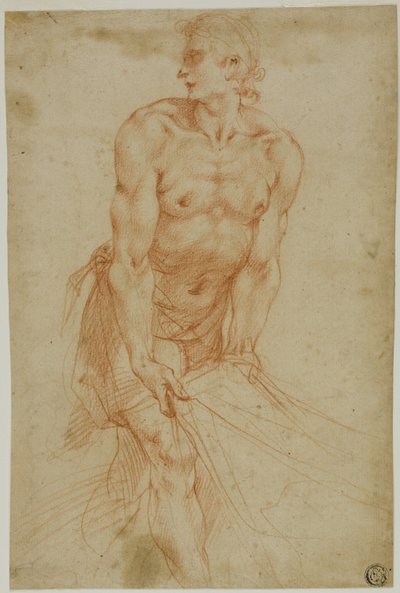 Man trekt aan laken: Studie voor de Graflegging [Sacristie van de Certosa di San Martino, Napels, 1596]. door called Cavaliere d