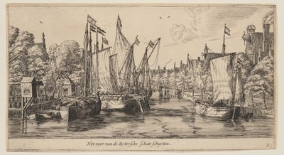 Het veer van de Uytersche Schiet-Schuyten, from Views of Amsterdam door called Zeeman Reinier Nooms