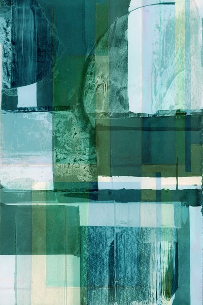 Gelaagde abstracte compositie in groen en blauw door cartissi