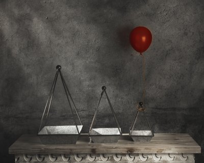 Geometrische plantenbakken met rode ballon door chenyi wang