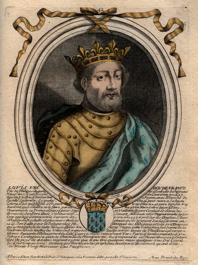 Portret van Lodewijk VIII (1187-1226), koning van Frankrijk - Lodewijk VIII (1187-1226) koning van Frankrijk - Gravure uit 