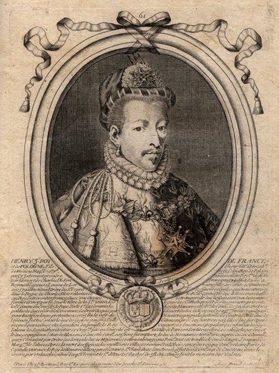 Portret van de koning van Frankrijk Hendrik III (1551-1589) - gravure uit 