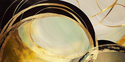 Abstracte cirkel met gouden effect, Abstracte horizontale canvas afdrukken, muurkunst door F. Abderrahim