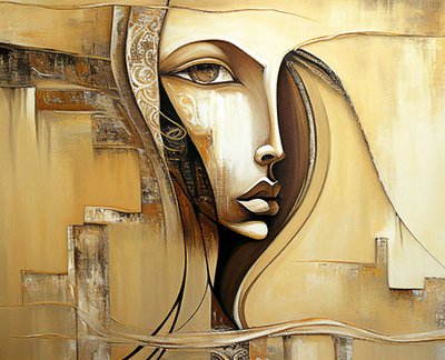 Abstract vrouwengezicht in figuratieve kunst door F. Abderrahim