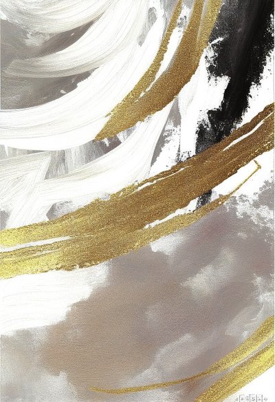Abstract schilderij, zwart en grijs met gouden effect door F. Abderrahim
