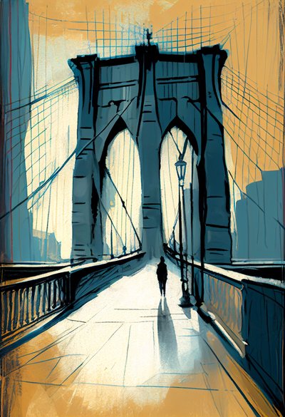 Abstracte schets Brooklyn brug schilderij door F. Abderrahim