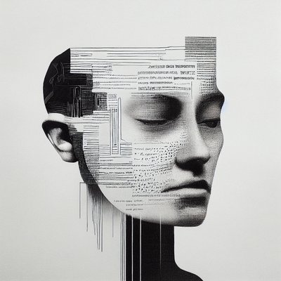 Minimalisme Man Gezicht schilderij door F. Abderrahim