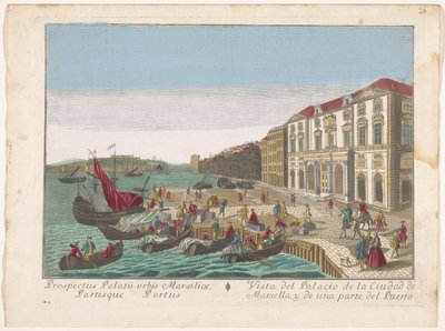 Gezicht op het Stadhuis en de haven te Marseille door familie Remondini (attributed to)