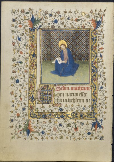 Blad uit een getijdenboek: Sint Mattheüs door follower of Limbourg Brothers