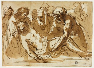Graflegging (recto); Maagd en Kind met de Jonge Johannes de Doper (verso) door imitator of Guercino