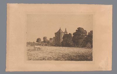 Gezicht op Kasteel Brederode vanaf een weiland gezien door jonkheer Barthold Willem Floris van Riemsdijk