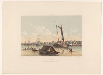 Waterkant en rede te Paramaribo (Suriname. Gezigt op de Waterkant en reede van Paramaribo) door jonkheer Jacob Eduard van Heemskerck