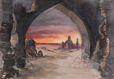 Toneelontwerp voor het stuk Rupture Grass door E. Goslavsky, 1901 door karl Fyodorovich Valz