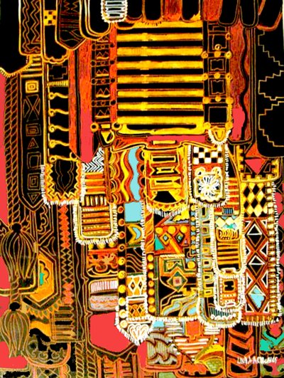 Aboriginal motief, 2014 (gemengde techniek) door linda arthurs