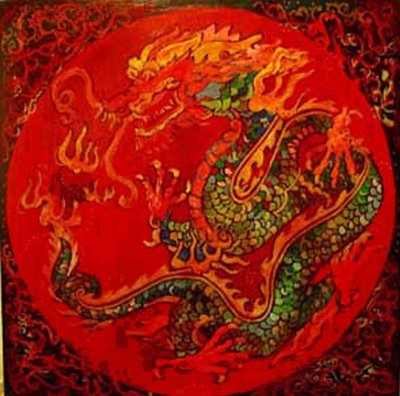 Draak, 2016 (gemengd, acryl, inkt, olie) door linda arthurs