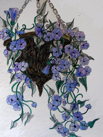 Hangende bloemen, 2014 (aquarel, inkt) door linda arthurs
