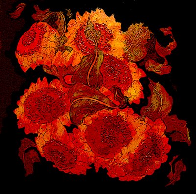 zonnebloemen, 2014 (gemengde techniek) door linda arthurs