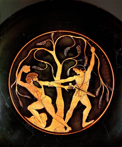 Theseus met de rover Sinis (aardewerk) door painting Elpinikos