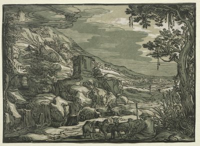 Arcadisch Landschap door possibly after Esaias van de Velde