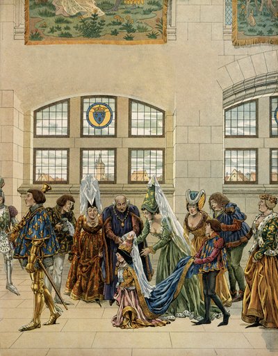 Geschiedenis van Frankrijk in de Middeleeuwen: Margaretha, aartshertogin van Oostenrijk (1480-1530), dochter van Maximiliaan van Habsburg, de kleine verloofde van de dauphin, kwam het hof van Frankrijk binnen om aanwezig te zijn bij de dauphin (die koning  door pseudonym for Onfray de Breville Jacques Job