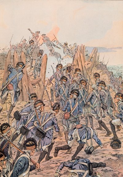 Amerikanen vallen een redoute aan in Yorktown op 14 oktober door pseudonym for Onfray de Breville Jacques Job