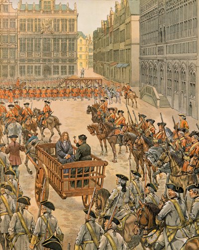 Geschiedenis van België: Francois Annessens (1660 - 1719), deken van de vier kronen en meester van de fabriek van het ziekenhuis Saint John, beschuldigd van het zijn van de aanstichter van de rellen in 1717 en veroordeeld door pseudonym for Onfray de Breville Jacques Job