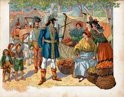 Joachim Murat (1767-1815) op de trappen in Spanje. Gravure door Jacques Marie Gaston Onfray de Breville, genaamd Job door pseudonym for Onfray de Breville Jacques Job