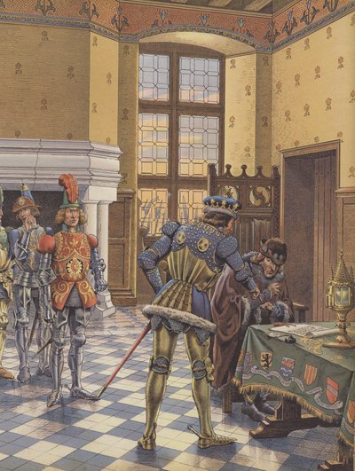 Karel de Stoute, hertog van Bourgondië, legt een verdrag voor aan koning Lodewijk XI en eist dat hij het ondertekent door pseudonym for Onfray de Breville Job