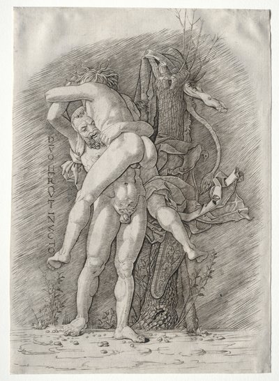 Hercules en Antaeus door school of Andrea Mantegna