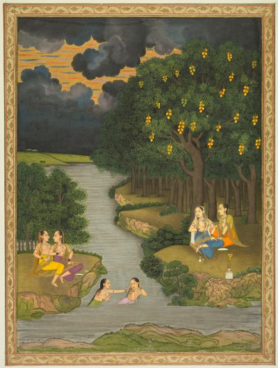 Vrouwen genieten van de rivier aan de rand van het bos door style of Hunhar II