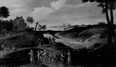 Landschap met figuren, ca. 1600-1625 door the younger Joos de Momper