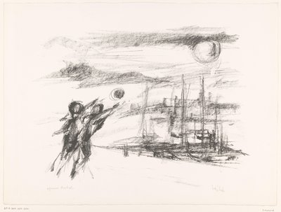 Mensen bij kade met schepen door unknown (signed by artist)