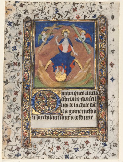 Blad uit een Getijdenboek: Christus in Oordeel door workshop of Boucicaut Master