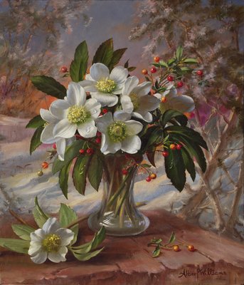 A296 Bloemen in een winterse gloed (paneel) door Albert Williams