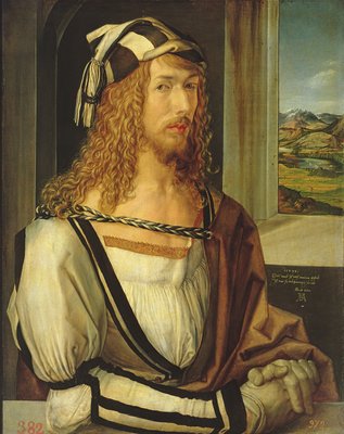 Zelfportret met handschoenen door Albrecht Dürer